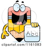 Cartoon Of A Happy Pencil Mascot Holding An Alphabet Board Royalty Free Vector Clipart