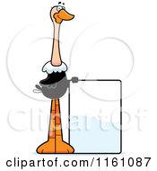 Happy Ostrich Mascot With A Sign