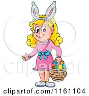 Poster, Art Print Of Blond Girl Wearing Bunny Ears And Carrying A Basket Full Of Easter Eggs