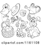 Poster, Art Print Of Outlined Easter Chick Bunny And Items