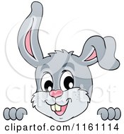 Cartoon of an Easter Bunny over a Sign - Royalty Free Vector Clipart by visekart #COLLC1161114-0161