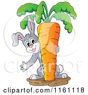 Cartoon Of A Rabbit Pulling A Giant Carrot Royalty Free Vector Clipart
