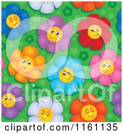 Poster, Art Print Of Seamless Colorful Daisy Flower Faces Pattern