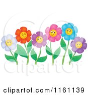 Cartoon Of Colorful Daisy Flower Faces On Stems Royalty Free Vector Clipart