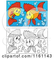 Cartoon Of Outlined And Colored Fish 2 Royalty Free Vector Clipart