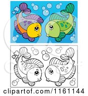 Cartoon Of Outlined And Colored Fish Royalty Free Vector Clipart