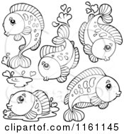Cartoon Of Outlined Fish Royalty Free Vector Clipart