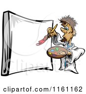 Cartoon Of A Male Artist Painting A Sign Royalty Free Vector Clipart