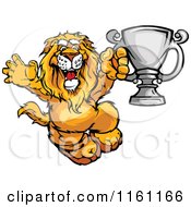 Victorious Lion Holding Up A Silver Trophy