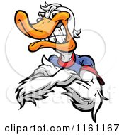 Angry Duck Mascot With Folded Arms Over His T Shirt