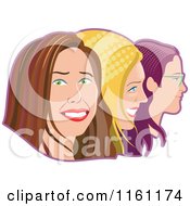 Poster, Art Print Of Happy Women In Profile With Halftone Hair