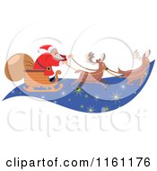 Cartoon Of Santa And Two Magic Reindeer Flying On Christmas Eve Royalty Free Vector Clipart