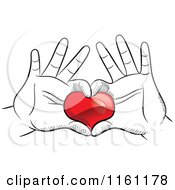 Clipart Of Black And White Hands Framing And Holding A Red Heart Royalty Free Vector Illustration