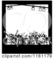 Clipart Of Black And White Frame Of Dancers And Stage Lights With Copyspace Royalty Free Vector Illustration by Frisko