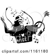 Poster, Art Print Of Black And White Woman Dancing And Wearing An I Love Music Shirt
