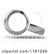 Clipart Of A 3d Chrome Magnifying Glass Icon And Shadow On White Royalty Free CGI Illustration