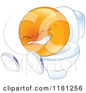 Cartoon Of A Smiley Emoticon Pooping On A Toilet Royalty Free Vector Clipart