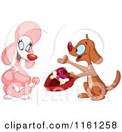 Cartoon Of A Dog Presenting A Poodle With A Valentines Day Bone Royalty Free Vector Clipart