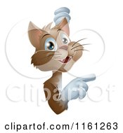Poster, Art Print Of Happy Brown Cat Looking Around And Pointing To A Sign