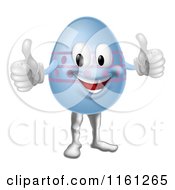 Cartoon Of A Happy Blue Easter Egg Mascot Holding Two Thumbs Up Royalty Free Vector Clipart