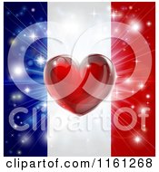 Shiny Red Heart And Fireworks Over A French Flag