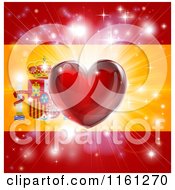 Shiny Red Heart And Fireworks Over A Spanish Flag