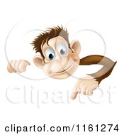 Cartoon Of A Happy Monkey Looking Over And Pointing Down At A Sign Royalty Free Vector Clipart