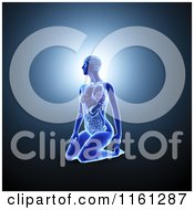 Clipart Of A 3d X Ray Woman Kneeling With Visible Anatomy And Organs Royalty Free CGI Illustration