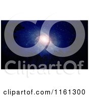 Clipart Of A View Of A Spiral Galaxay Framed By Silhouetted Trees Royalty Free CGI Illustration