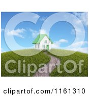 Poster, Art Print Of Path Leading To A 3d House With A Green Roof On Top Of A Hill