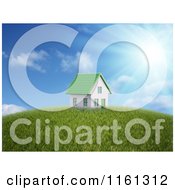 Poster, Art Print Of 3d House With A Green Roof On Top Of A Hill Under The Sun