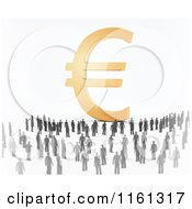Crowd Of 3d Tiny People Around A Golden Euro Symbol