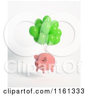 Poster, Art Print Of 3d Pink Piggy Bank Floating With Green Balloons