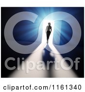 Clipart Of A 3d Woman Walking Through A Door With Bright Light Royalty Free CGI Illustration by Mopic