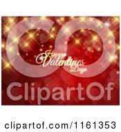 Clipart Of A Happy Valentines Day Greeting With Gold Sparkles Flares And Hearts On Red Royalty Free Vector Illustration