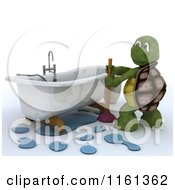 Poster, Art Print Of 3d Plumber Tortoise Working On A Clogged Bath Tub