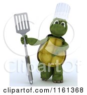 3d Tortoise Chef Presenting A Fish Slice Spatula