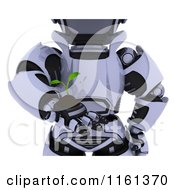Poster, Art Print Of 3d Cropped Robot Holding A Seedling Plant And Soil