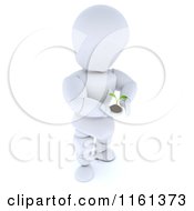 3d Gentle White Character Holding Out A Seedling Plant And Soil