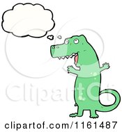 Cartoon Of A Thinking Green Tyrannosaurus Rex Royalty Free Vector Illustration by lineartestpilot