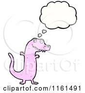 Cartoon Of A Thinking Pink Tyrannosaurus Rex Royalty Free Vector Illustration by lineartestpilot