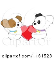 Puppy Couple Holding A Red Valentine Heart