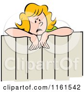 Cartoon Of A Mean Blond Neighbor Woman Talking Over A Fence Royalty Free Vector Clipart