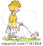 Poster, Art Print Of Happy Blond Woman Waiting To Pick Up Her Dogs Poop