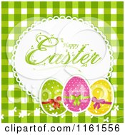 Poster, Art Print Of Happy Easter Greeting With Polka Dot Eggs And Vines Over Green Gingham