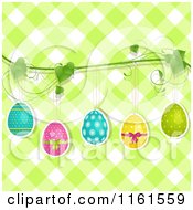 Poster, Art Print Of Easter Eggs Hanging From A Vine Over Green Gingham