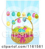 Poster, Art Print Of Easter Eggs Suspended Over A Basket Over Blue Rays