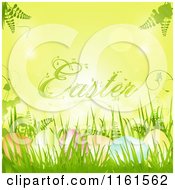 Clipart Of Colorful Eggs In Grass Under Easter Text On Green Royalty Free Vector Illustration