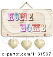 Hanging Wooden Home Sweet Home Sign With Three Metal Hearts