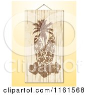 Poster, Art Print Of Hanging Wooden Surfboard Hibiscus And Palm Tree Sign Over Yellow